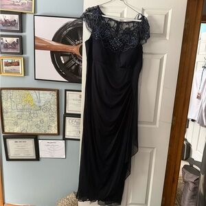 Xscape Navy Blue Lace Evening Dress